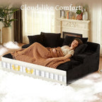 80" Double Chaise Lounge Chair Indoor, Oversized Boneless Couch Comfy Upholstered Sleeper Sofa Bed with 4 Pillows, Corduroy Cloud Loveseat Chair for Living Room No Assembly Required, Black