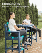 SERWALL Balcony Adirondack Chairs and Table 3 Pieces Set, Adirondack Bar Height Chairs Set of 2 and Bar Table, Outdoor Bar Stools Set for Bistro, Poolside, Backyard, Blue