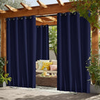 NICETOWN Canvas Outdoor Curtains for Paito 2 Panels, Dark Blue, W52 x L84 per Panel - Waterproof & Windproof Sun Shades with Grommet & Back Tab & Rod Pocket, Free Rope Included for Bottom Fixing