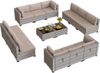 12-Seat Modular Patio Furniture Set – Outdoor Wicker Sectional Sofa with Thick 4″ Cushions, Dual-Strand PE Rattan, Rust-Resistant 18 mm Steel Frame, Backyard Garden Deck Lounge,Beige