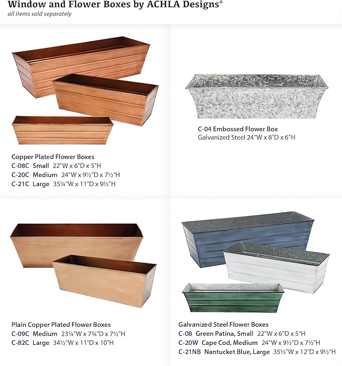 Achla Designs Copper PlatedWindow Flower Box Planter-Small (22" L x 6" W x 5" H)