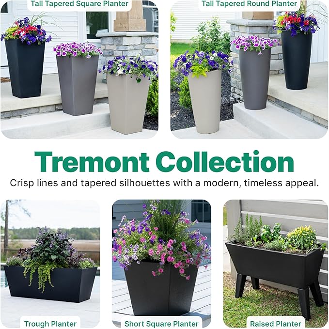 Step2 Tremont Tall Round Tapered Planter, 28" Tall 2-Pack, Indoor/Outdoor Plants, Efficient Drainage, Durable Resin, Concrete