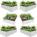 A ANLEOLIFE Set of 6, 18 Inch Tall Antique White Raised Garden Beds Kit, Rectangular & Square Planters for Organized Backyard Gardens
