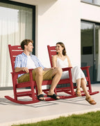 SERWALL Outdoor Rocking Chair Set of 2, Oversized Rocking Chair with Footboard for Adults, HDPE All Weather Resistant Rocking Chairs for Patio, 350lbs Weight Capacity,Red