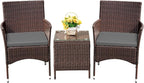 Devoko Patio Porch Furniture Sets 3 Pieces PE Rattan Wicker Chairs with Table Outdoor Garden Furniture Sets (Brown/Grey)