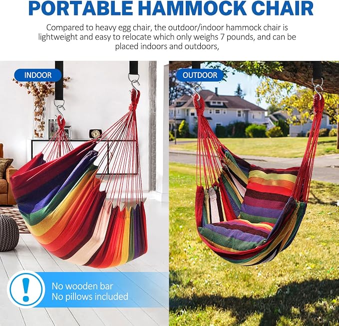 Hammock Chair Cotton Polyester Rainbow Tree Swing 330 lb Capacity