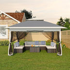 Canopy Tent 12x12 ft, Pop Up Gazebo One-Push Setup with 4 SandBags for Backyard Parties and BBQs, Mosquito Netting & Height Adjustable - Grey