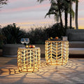 Side Table Set of 2 with Solar Lights, Weather-Resistant Wicker
