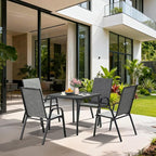 Pamapic Outdoor Dining Sets for 4, Square Steel Slat Table with 4 Textilene Chairs, 5 Piece Patio Table and Chairs Set with Adjustable Umbrella Hole for Patio,Garden, Backyard, and Poolside (Grey)