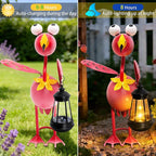 Solar Flamingo Statue with Lights,13in Tall Solar Flamingo Garden Sculptures, Birthday Gift for Woman Grandma Big Metal Decorative for Outdoor Patio Porch Ornaments Lawn Yard Balcony