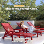Patio Chaise Lounge Chair Set of 2, Oversized Lounge Chair Outdoor with 5 Positions, HDPE, Patio Lounge Chair with Wheels & Cup Holder for Pool, Deck, Poolside,Red
