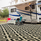 SAND MINE Reversible Mats, Plastic Straw Rug, Modern Area Rug, Large Floor Mat and Rug for Outdoors, RV, Patio, Backyard, Deck, Picnic, Beach, Trailer, Camping, Black & Beige, 10' x 14'