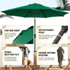 Ayge 9FT Large Outdoor Patio Umbrella Market Table Umbrella-UV Resistant, Easy Push Button Tilt and Crank, 8 Sturdy Fiberglass Ribs Heavy-Duty Pool Umbrella for Deck, Backyard,Garden,Green