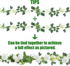 Artificial Rose Vine Garland, 6 Pack, White Silk, 7.75 Ft Each