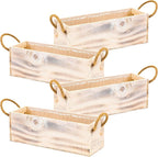 Wooden Planter Box with Handle I Rustic Whitewash I Plastic Liner l Garden Decor l Restaurant and Wedding Decorations l Table Centerpiece (12x4 w Handle Set of 4, Whitewash)