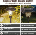 BEAU JARDIN 8 Pack Solar Pathway Lights Outdoor Solar Powered Waterproof Glass Christmas Gift High Lumen for Garden Landscape Path Yard Walkway Driveway White Color Changing Bronze