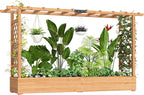 Outsunny Raised Garden Bed with Trellis, Wooden Planter Box with Hanging Roof and Drainage Holes, Outdoor Trellis Planter for Climbing Plants, Vegetables, Herbs and Flowers, 78.7" x 17.3" x 44.7"