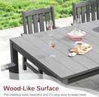 Stoog All-Weather Patio Dining Table for 6, Outdoor HIPS & Aluminum Frame Dining Table with 350 lbs Weight Capacity, Umbrella Hole, Grey