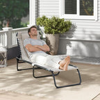Outsunny Folding Chaise Lounge Chair, Patio Sun Tanning Chair, Outdoor Chaise Lounger with 4-Position Reclining Back, Breathable Mesh Seat for Beach, Poolside, Yard, Cream White