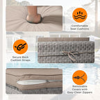 14-Seat Outdoor Wicker Patio Furniture Set with Fire Pit Table, Modular Rattan Sectional Sofa & 2 Swivel Rocking Chairs, 4" Thick Cushions, Rust-Resistant Frame,Beige