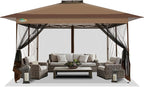 COBIZI 10x15 FT Pop up Gazebo on Clearance - Outdoor pop up Canopy Tent,carpas para Patio, Shelter - Screen Tents with Portable Carry Bag, Patio Gazebos for Camping,Garden,Deck,Backyard,Brown