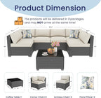 Outdoor Patio Furniture Set with 28'' Fire Pit Table, 8 Pcs Outdoor Patio Furniture Conversation Sets with 4in Thicken Cushion, Wicker Outdoor Sectional for Backyard, Garden, Balcony,Deck,Coffee/Beige