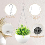 Zopeal 16 Pack Self Watering Hanging Planters 8 Inch Garden Flower Plant Pot Container with Drainer and Chain Round Hanging Pot Plant Basket for Indoor Outdoor Plants (White)