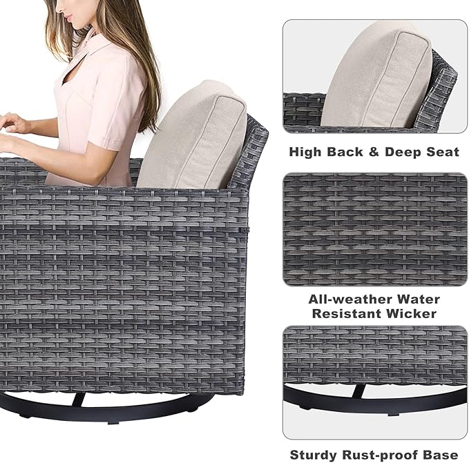 Belord Spacious 11 Pieces Patio Conversation Set - 5-Seater Outdoor Furniture Sectional Sets with Swivel Glider Chairs Set of 4 and Storage Box, Metal Top Coffee Table with Embedded Ottoman Gray