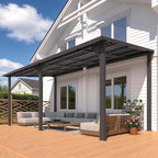 AECOJOY 8' x 16' Outdoor Hardtop Metal Gazebo for Patio, Large Lean to 16'x8' Galvanized Steel Wall Mounted Pergolas and Grill Gazebos Clearance, Patio Roof Heavy Duty Pergola Awnings for Decks