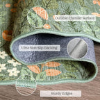 Outdoor Rug 3x5 Ft Sage Green Floral Washable Mat with Non-Slip Backing