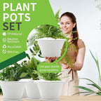 Quarut 12 Inch Plant Pot,4 Pack Large pots for Plants,Flower Pots with Drainage Hole & Saucer,Modern Planters for Indoor Outdoor Plants,Decorative Resin Garden Pots,White