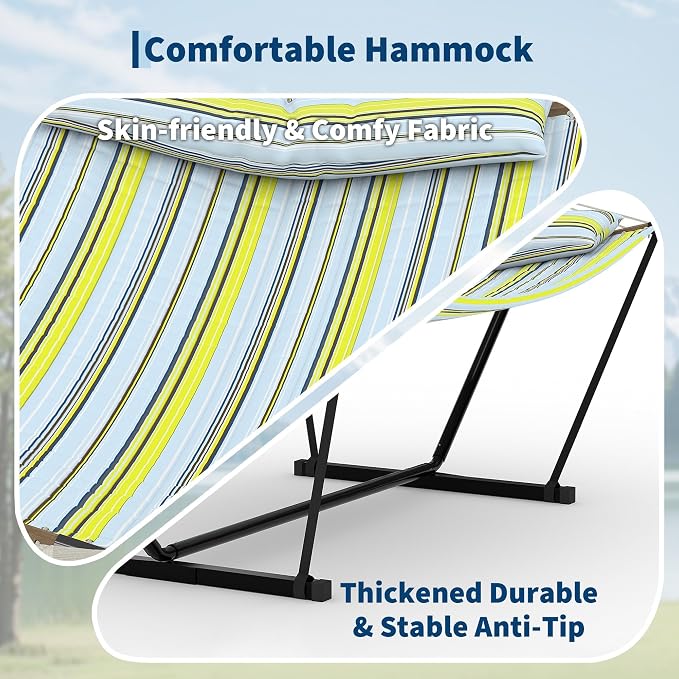 Hammock with Steel Stand, 450 lb Max Load, 2-Person Polyester