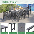 AMERLIFE 7-Piece HDPE Outdoor Dining Set with Umbrella Hole, 71" L Patio Table and Chairs Set for 6, Modern Garden Dining Set for Backyard, Poolside, Seaside, Porch, Gray