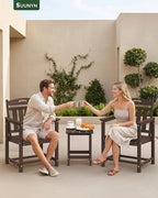 Set of 2 Weatherproof Patio Chairs - HDPE Outdoor Dining Chairs with Wide Seat, Ergonomic Design - for Garden, Backyard, Deck - Brown