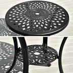 DWVO 30 Inches Round Patio Dining Table with Umbrella Hole, Antique Cast Aluminum Outdoor Bistro Table Outdoor Side Table for Backyard, Garden, Patio, Porch, Black