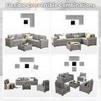 ovios 6 Pieces Patio Furniture Set, Outdoor Wicker Sectional Sofa with Glass Table Comfy Cushions, Modern Modular Deep Seat Couch Rattan Conversation Set, Dark Grey