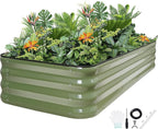 5-in-1 Adjustable Raised Garden Bed Kit | Galvanized Planter Boxes for Vegetables, Flowers | 12" Tall, Multiple Sizes (8x3x1ft, 9x2x1ft, 10x1x1ft, 6x5x1ft, 7x4x1ft) | Outdoor Metal Raised Bed, Green
