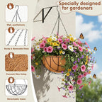 14 inch Metal Hanging Baskets For Plants Outdoor 4 Pack Round Metal Wire Hanging Basket Planter with Coco Fiber Liners Plant Holder for Garden, Patio, Deck, Porch Plants Flower Potss Outdoor(Grid)