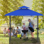 Grill Gazebo Replacement Canopy Top - 5'x8' Outdoor BBQ Tent Roof Cover Double Tiered Outdoor Grill Shelter Fit for Model L-GG001PST-F (Blue)