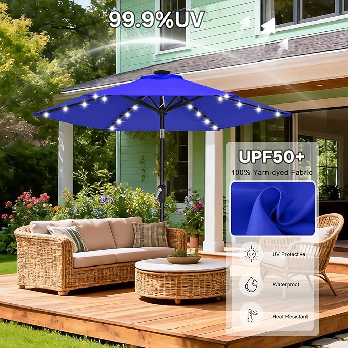 ABCCANOPY Durable Solar Led Patio Umbrellas with 24LED Lights 7.5FT (Royal Blue)