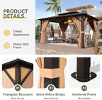 Aoxun 12'x10' Hardtop Gazebo, Aluminum Frame Permanent Pavilion with Curtains and Netting, Outdoor Polycarbonate Double Roof Canopy, Designed for Garden, Lawns, Patio, Brown