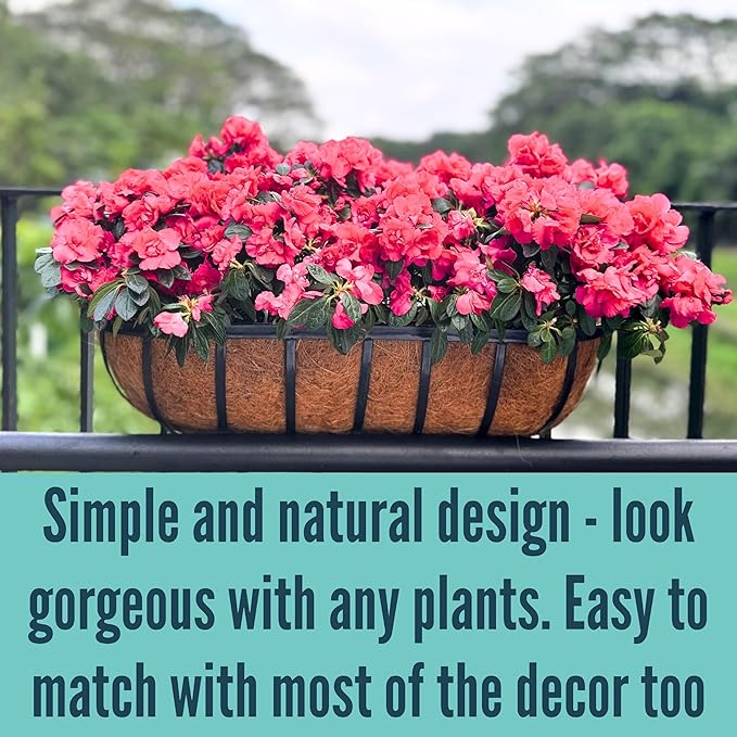 LaLaGreen Deck Railing Planter Boxes - 4 Pack, 36 Inch Long Window Flower Box Attach to House, Wall Planters for Outdoor Plants with Coco Liners English Horse Trough Fence Balcony Garden Porch Rail