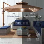 Best Choice Products 10ft Square Cantilever Patio Umbrella w/Base Included, Woodgrain Pattern Pole & Solar LED Lights, 360-Rotation, Offset Hanging Outdoor Shade - Yellow