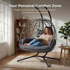 SWITTE Double Egg Swing Chair with Stand, Outdoor Patio 2 Person Hanging Wicker Hammock Chairs with Cushion for Indoor Bedroom, Lawn, Garden-Dark Grey