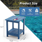 LUE BONA Adirondack Outdoor Side Table, 2-Tier Navy Blue HDPS Patio End Table Weather Resistant, Morden Side Table for Patio, Pool, Porch