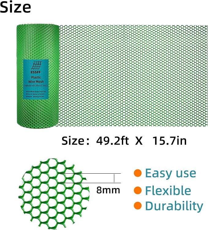 Decorative Fence Roll, 15.7in x 49.2ft, Green Polyethylene Netting
