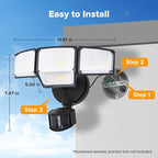 LUTEC 80W 9000LM LED Security Lights Motion Sensor Outdoor Lights, 4 Head LED Flood Lights Outdoor 5000K Daylight, IP65 Waterproof, Motion Detected Lights for Outside, Garage, Yard (Black) - 2 Pack