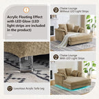 VINGLI Modern Floating Chaise Lounge Chair with LED Lights & Acrylic Legs, Upholstered Cushion Deep Seat Lounge Sofa with Iron-Wood KD Frame, Pillow Armrest Accent Chair for Living Room, Apartment
