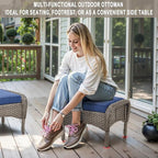 Belord Outdoor Ottomans for Patio Foot Rest - 25 Inch PE Wicker Foot Stool Set of 2 with Removable Cushions for Patio Furniture Sets,All Weather Rattan Ottoman for Balcony Deck Backyard Brown