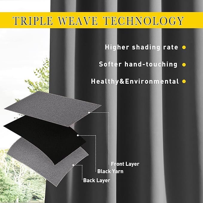 NICETOWN 2 Panels Outdoor Curtains Waterproof Grommet & Back Tab on Top & Bottom, Thermal Insulated Fixed Windproof Blackout Outdoor Drapes Privacy for Patio with Rope for Fixed, W46 x L90, Grey